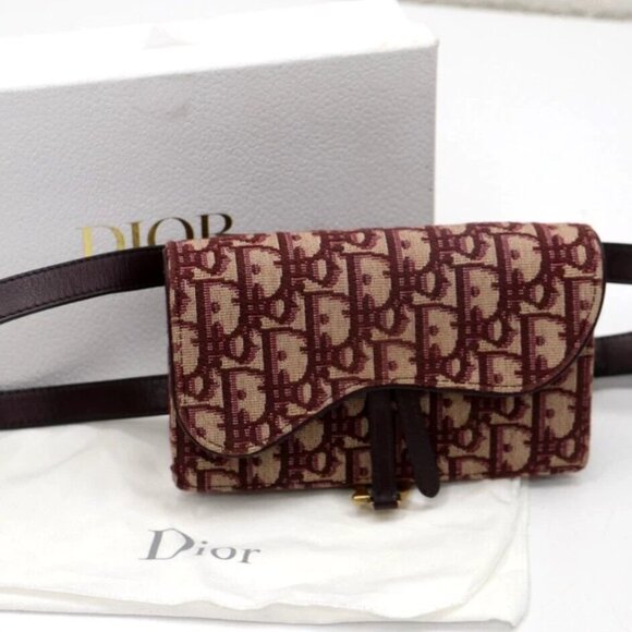 CHRISTIAN DIOR Oblique Saddle Belt Bag Burgundy 05-RU-1129 - Picture 1 of 15